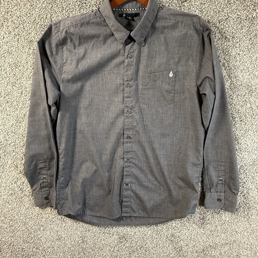 Volcom X Factor Gray LS Button Front Shirt Gray Long Sleeve Men's Large
